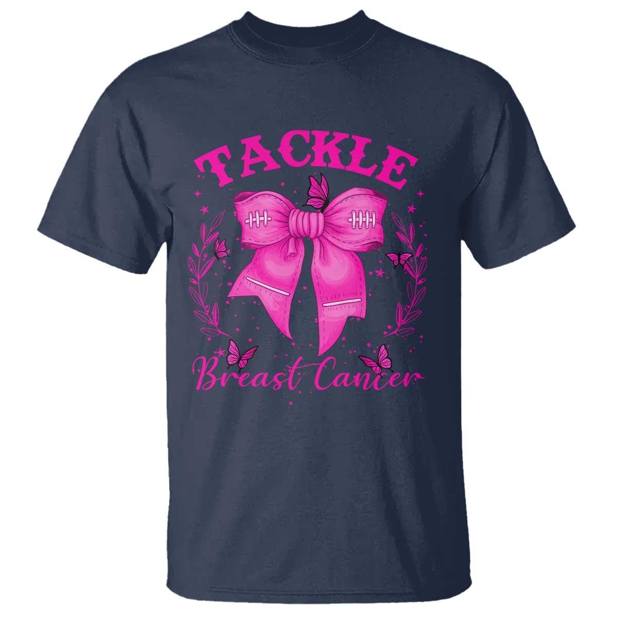Tackle Breast Cancer T Shirt Support Fight Faith Pink Ribbon TS12 Navy Print Your Wear