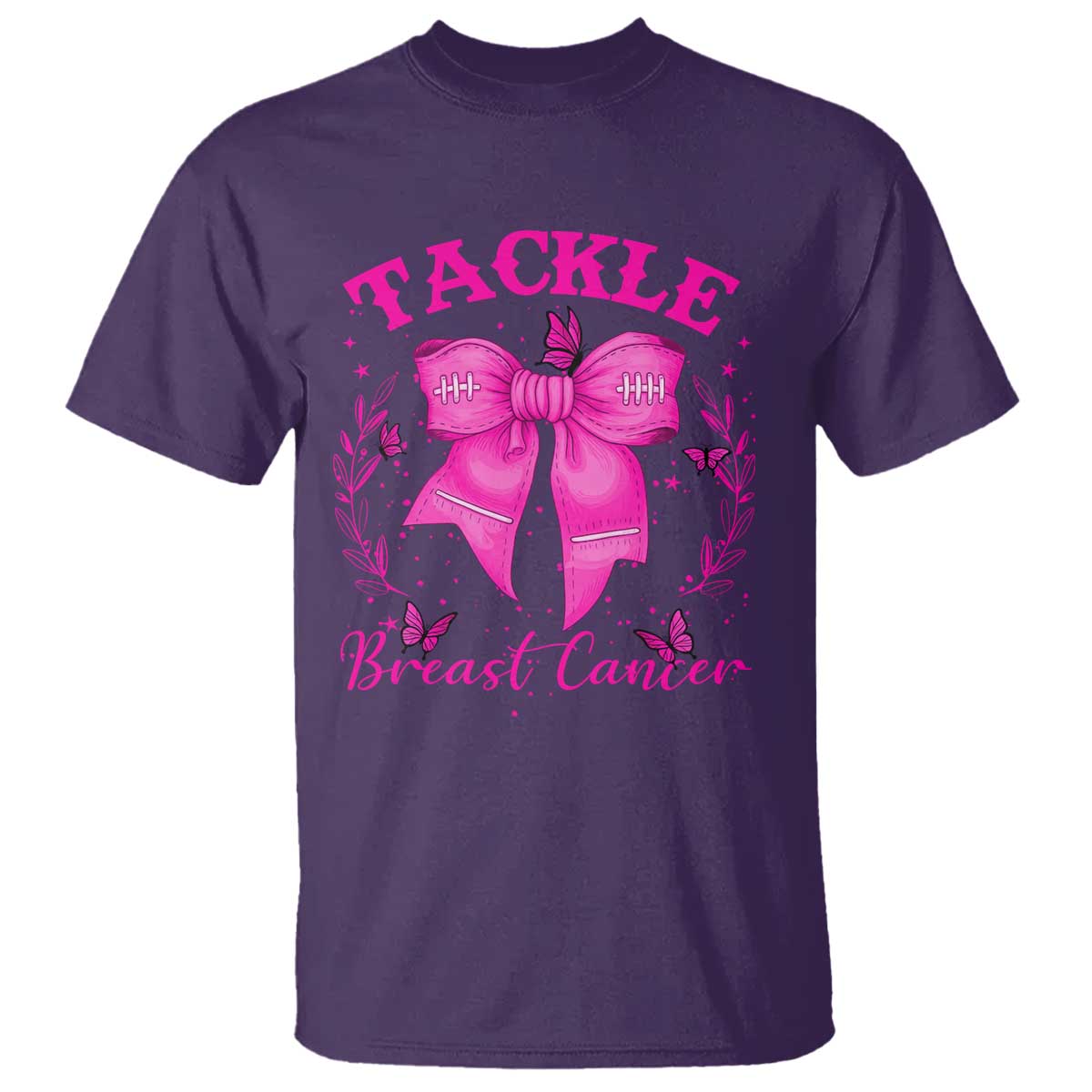 Tackle Breast Cancer T Shirt Support Fight Faith Pink Ribbon TS12 Purple Print Your Wear