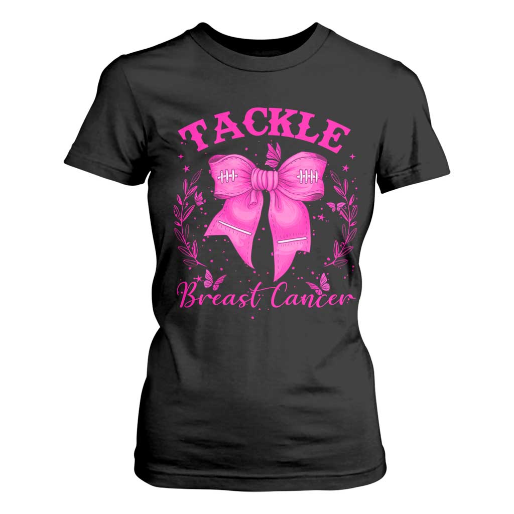 Tackle Breast Cancer T Shirt For Women Support Fight Faith Pink Ribbon TS12 Black Print Your Wear