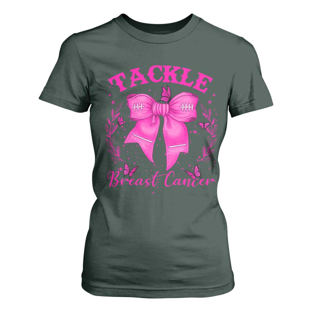Tackle Breast Cancer T Shirt For Women Support Fight Faith Pink Ribbon TS12 Dark Forest Green Print Your Wear