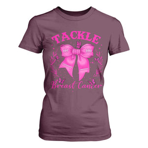 Tackle Breast Cancer T Shirt For Women Support Fight Faith Pink Ribbon TS12 Maroon Print Your Wear