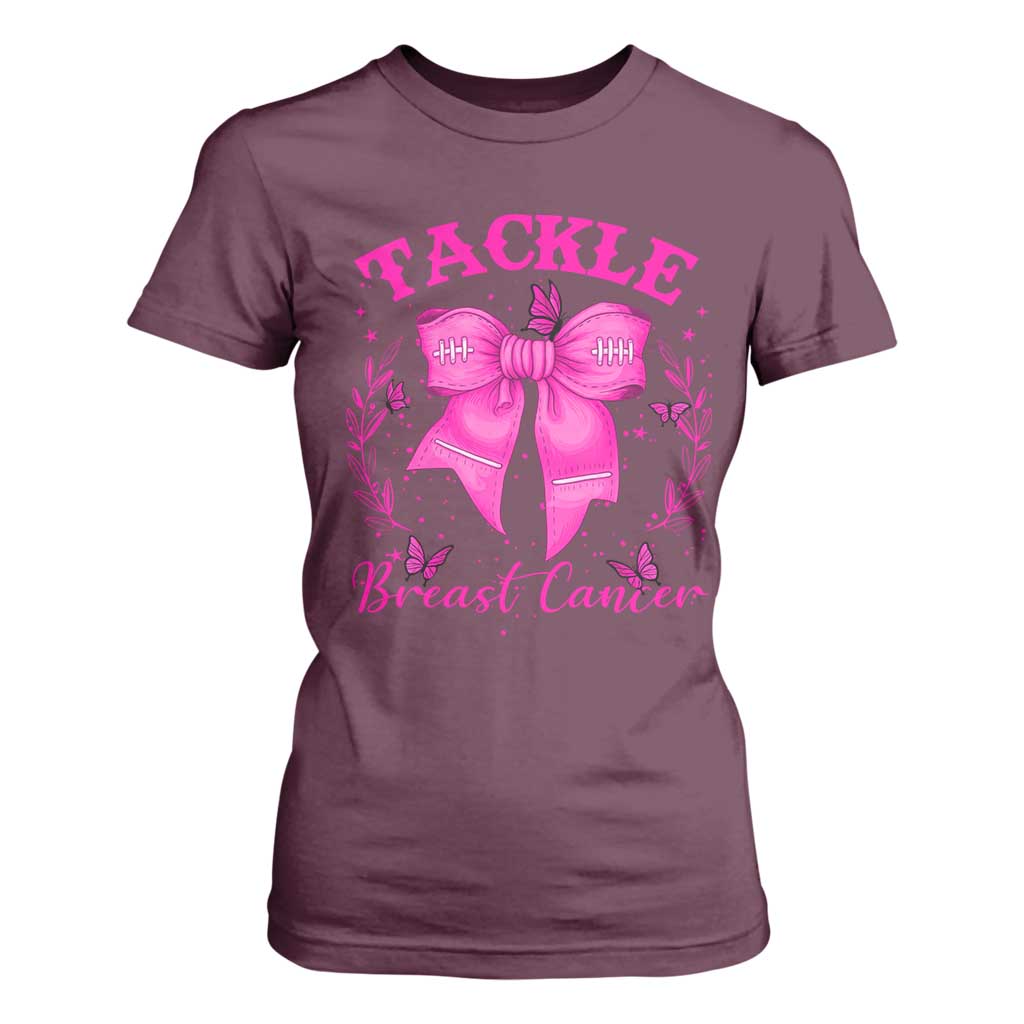 Tackle Breast Cancer T Shirt For Women Support Fight Faith Pink Ribbon TS12 Maroon Print Your Wear