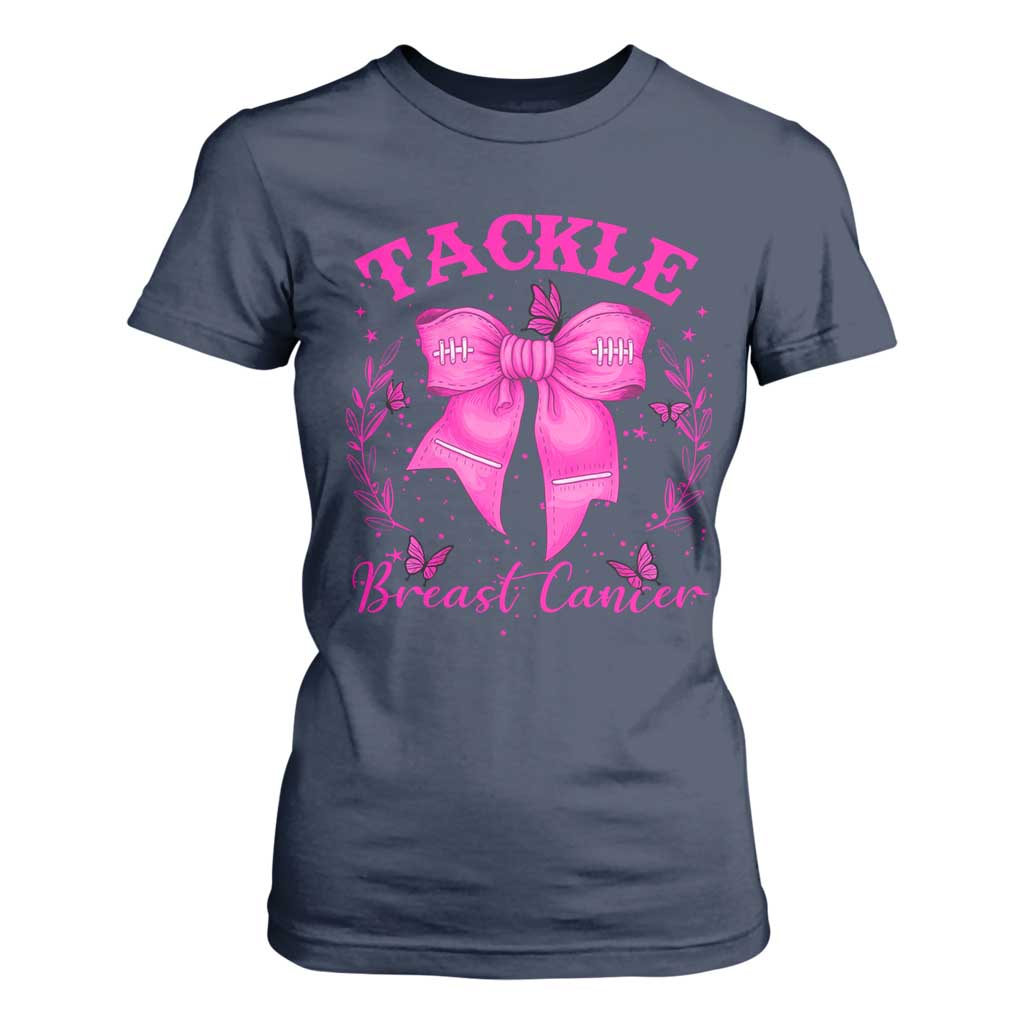 Tackle Breast Cancer T Shirt For Women Support Fight Faith Pink Ribbon TS12 Navy Print Your Wear