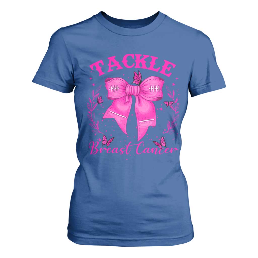 Tackle Breast Cancer T Shirt For Women Support Fight Faith Pink Ribbon TS12 Royal Blue Print Your Wear