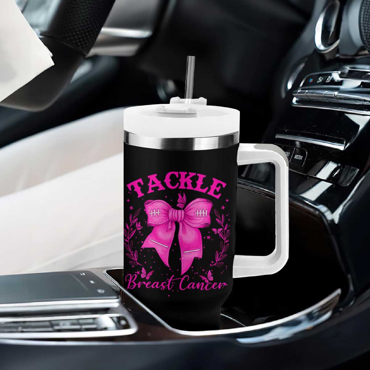 Tackle Breast Cancer Tumbler With Handle Support Fight Faith Pink Ribbon TS12 Print Your Wear
