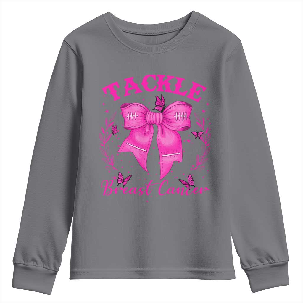 Tackle Breast Cancer Youth Sweatshirt Support Fight Faith Pink Ribbon TS12 Charcoal Print Your Wear