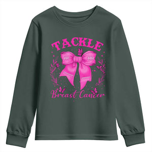 Tackle Breast Cancer Youth Sweatshirt Support Fight Faith Pink Ribbon TS12 Dark Forest Green Print Your Wear