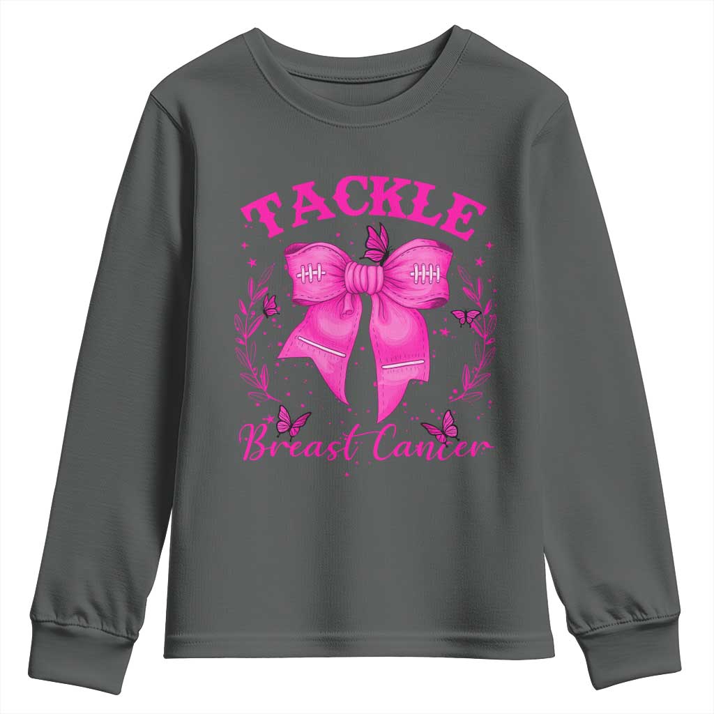 Tackle Breast Cancer Youth Sweatshirt Support Fight Faith Pink Ribbon TS12 Dark Heather Print Your Wear