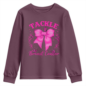 Tackle Breast Cancer Youth Sweatshirt Support Fight Faith Pink Ribbon TS12 Maroon Print Your Wear