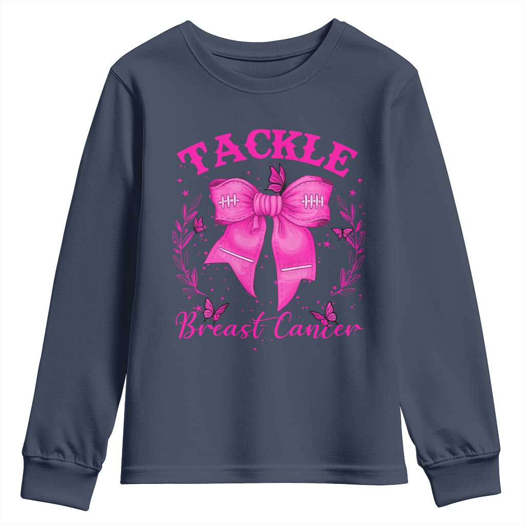 Tackle Breast Cancer Youth Sweatshirt Support Fight Faith Pink Ribbon TS12 Navy Print Your Wear