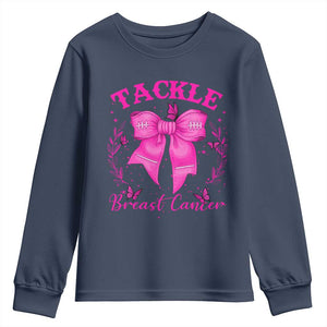 Tackle Breast Cancer Youth Sweatshirt Support Fight Faith Pink Ribbon TS12 Navy Print Your Wear