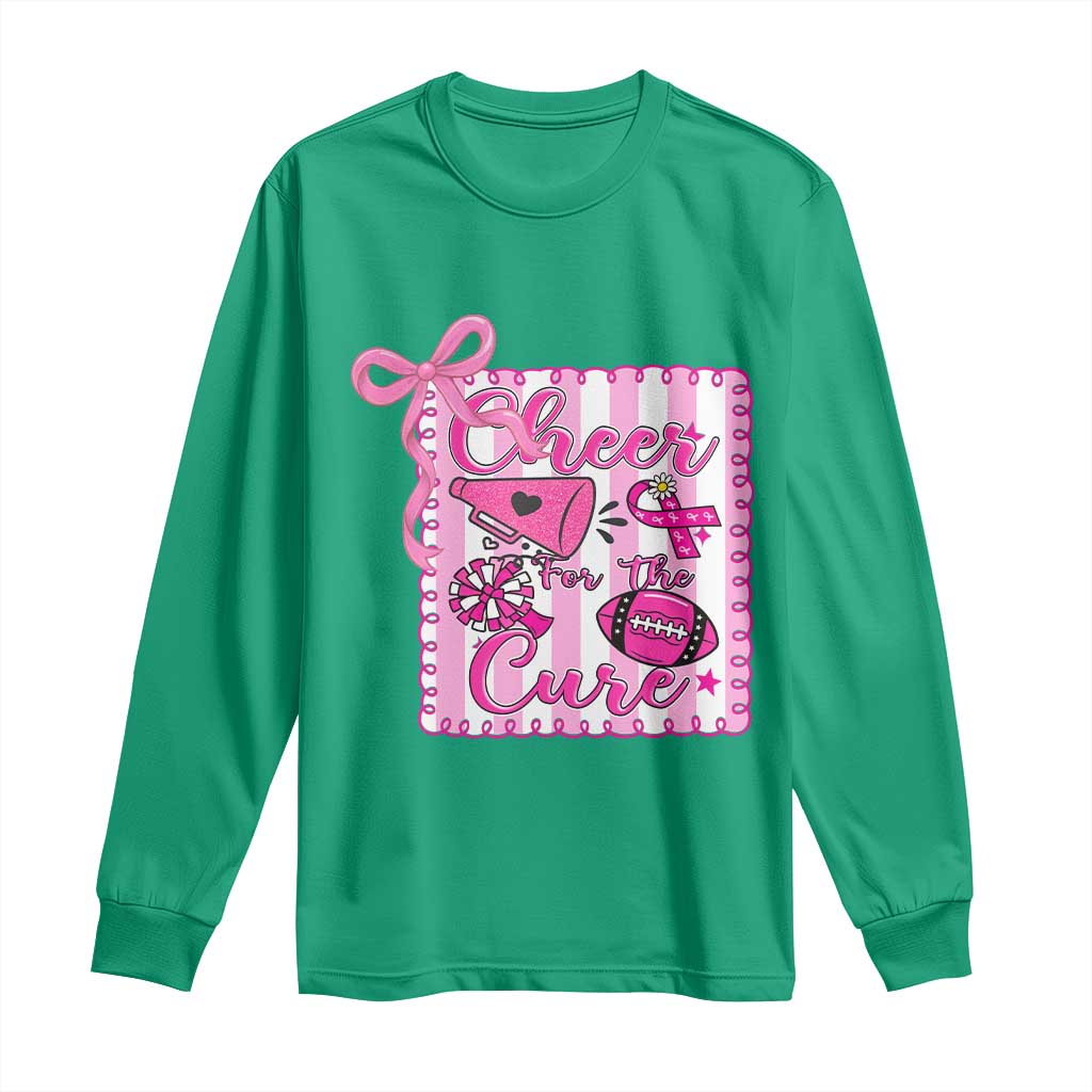 Cheer For The Cure Long Sleeve Shirt Breast Cancer Awareness Football Gift TS12 Irish Green Print Your Wear