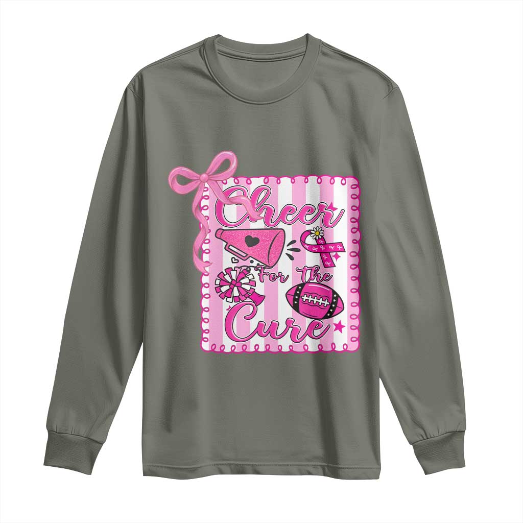 Cheer For The Cure Long Sleeve Shirt Breast Cancer Awareness Football Gift TS12 Military Green Print Your Wear
