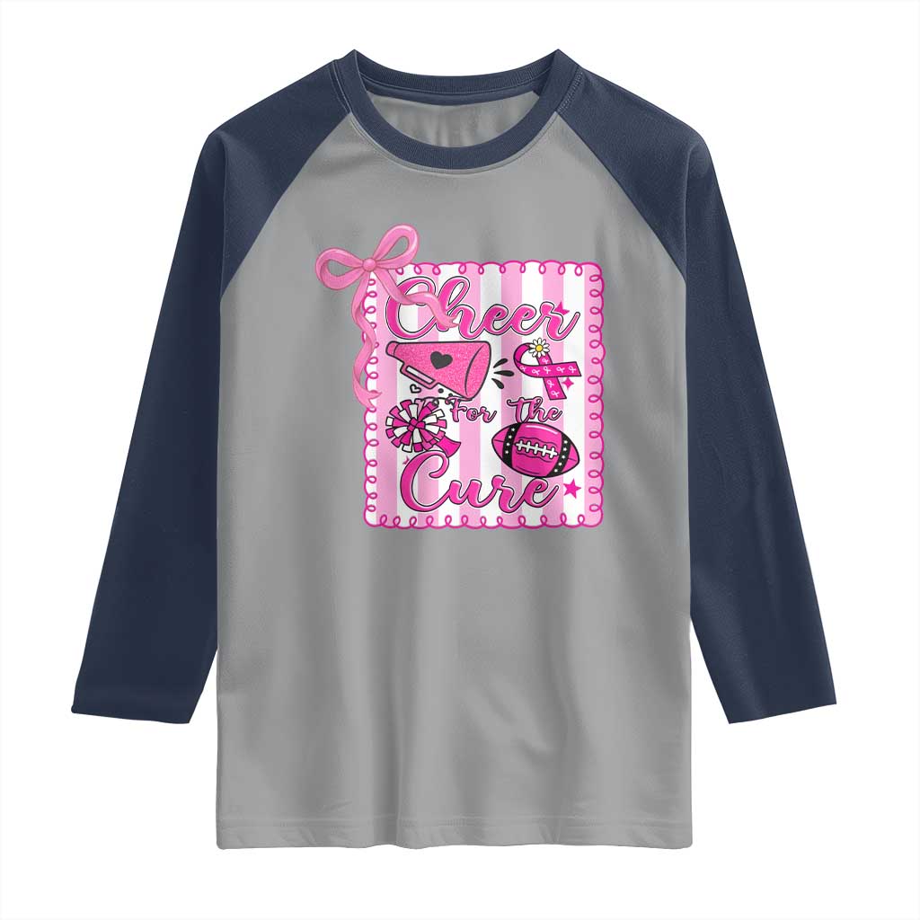 Cheer For The Cure Raglan Shirt Breast Cancer Awareness Football Gift TS12 Sport Gray Navy Print Your Wear