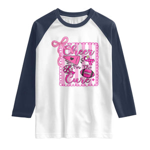 Cheer For The Cure Raglan Shirt Breast Cancer Awareness Football Gift TS12 White Navy Print Your Wear