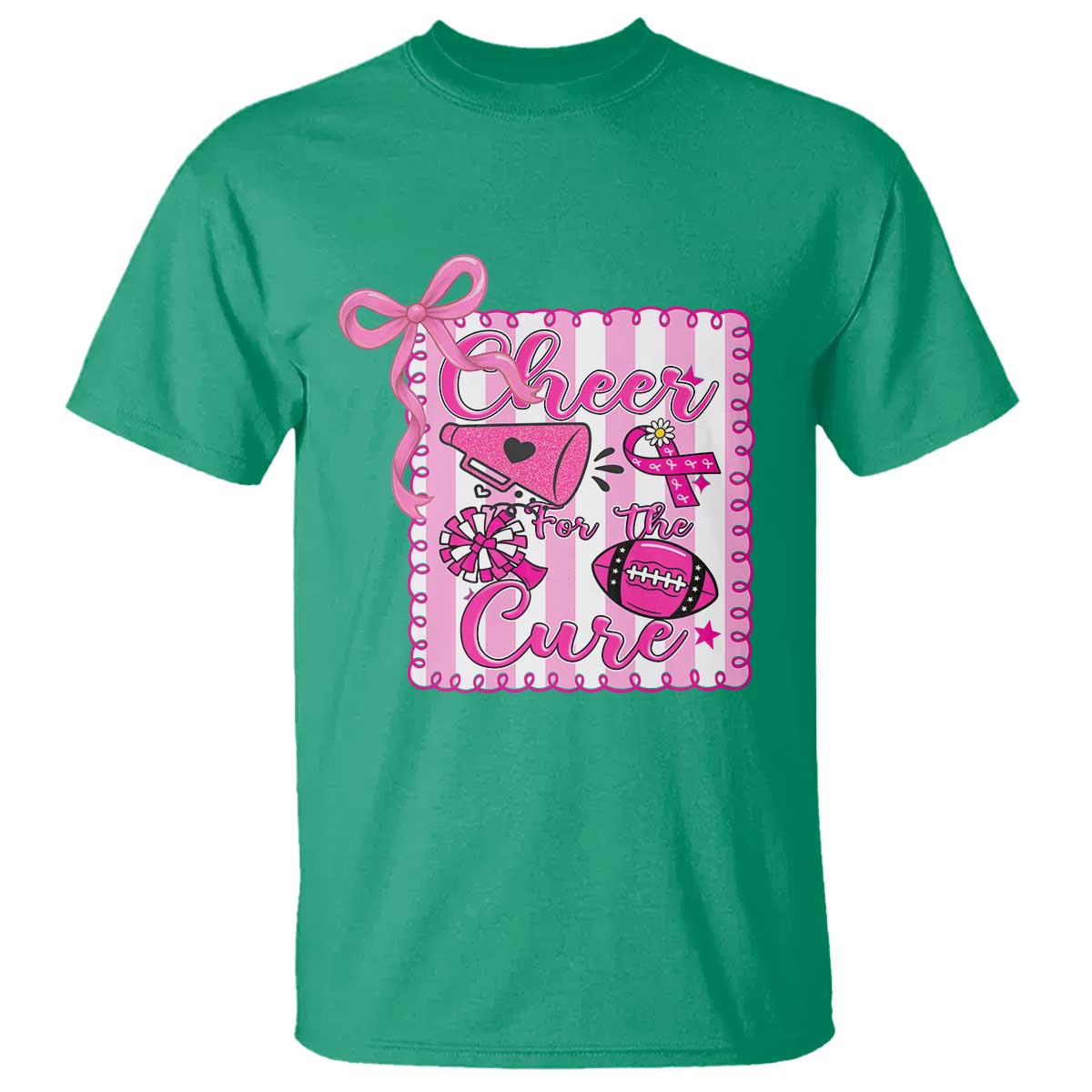 Cheer For The Cure T Shirt Breast Cancer Awareness Football Gift TS12 Irish Green Print Your Wear