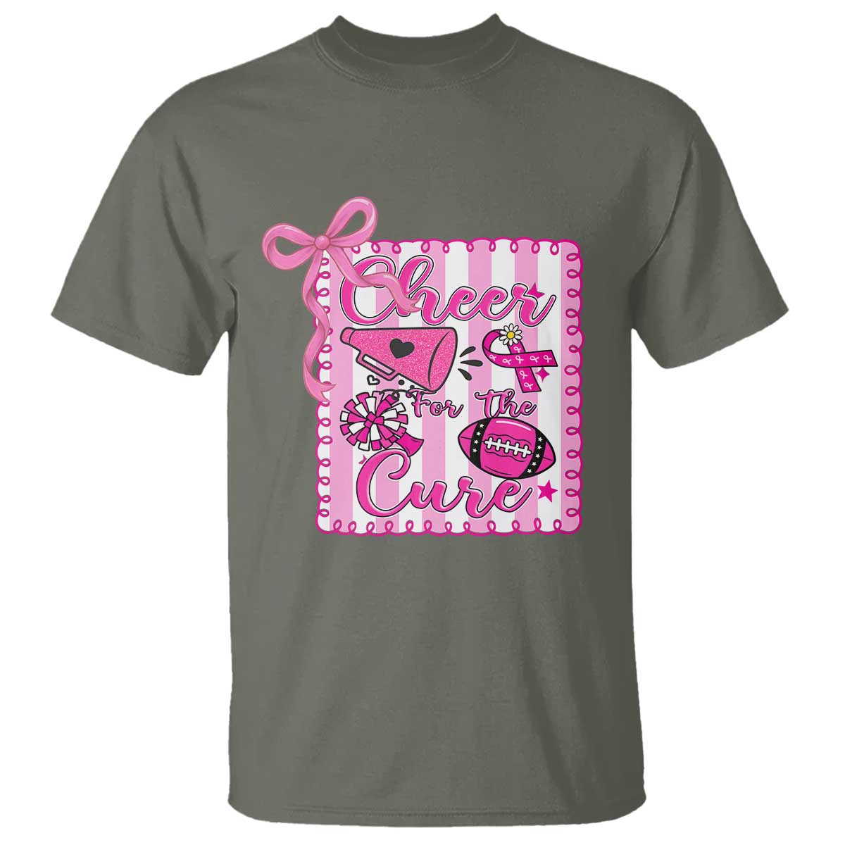 Cheer For The Cure T Shirt Breast Cancer Awareness Football Gift TS12 Military Green Print Your Wear