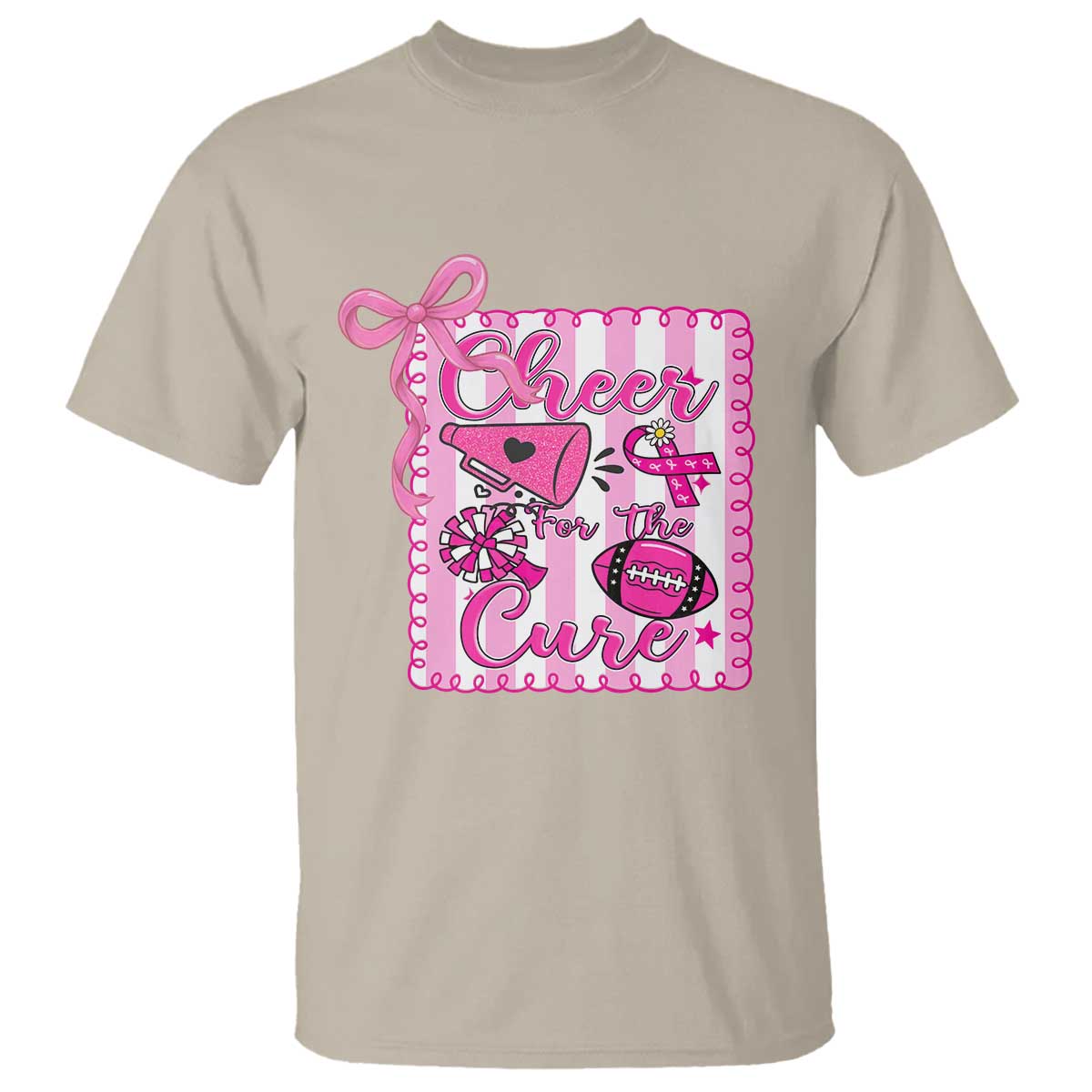 Cheer For The Cure T Shirt Breast Cancer Awareness Football Gift TS12 Sand Print Your Wear