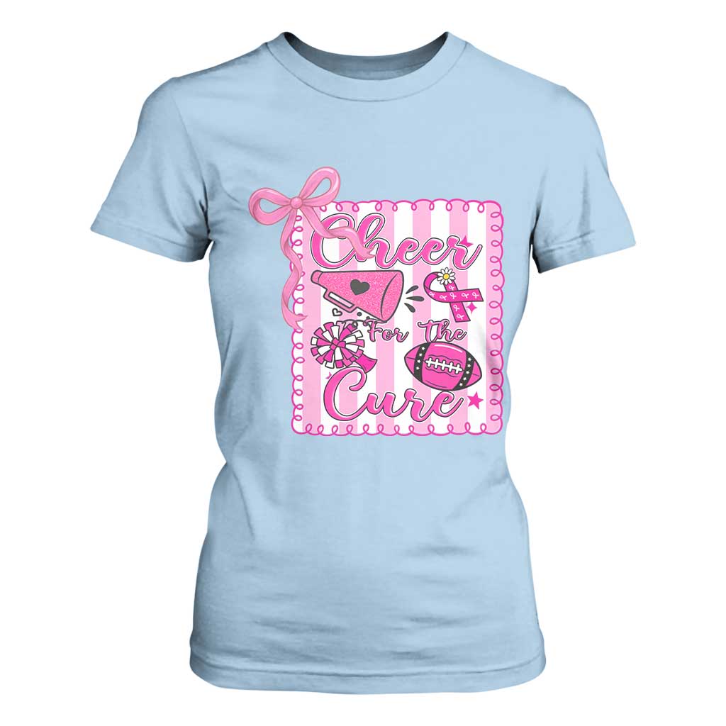 Cheer For The Cure T Shirt For Women Breast Cancer Awareness Football Gift TS12 Light Blue Print Your Wear