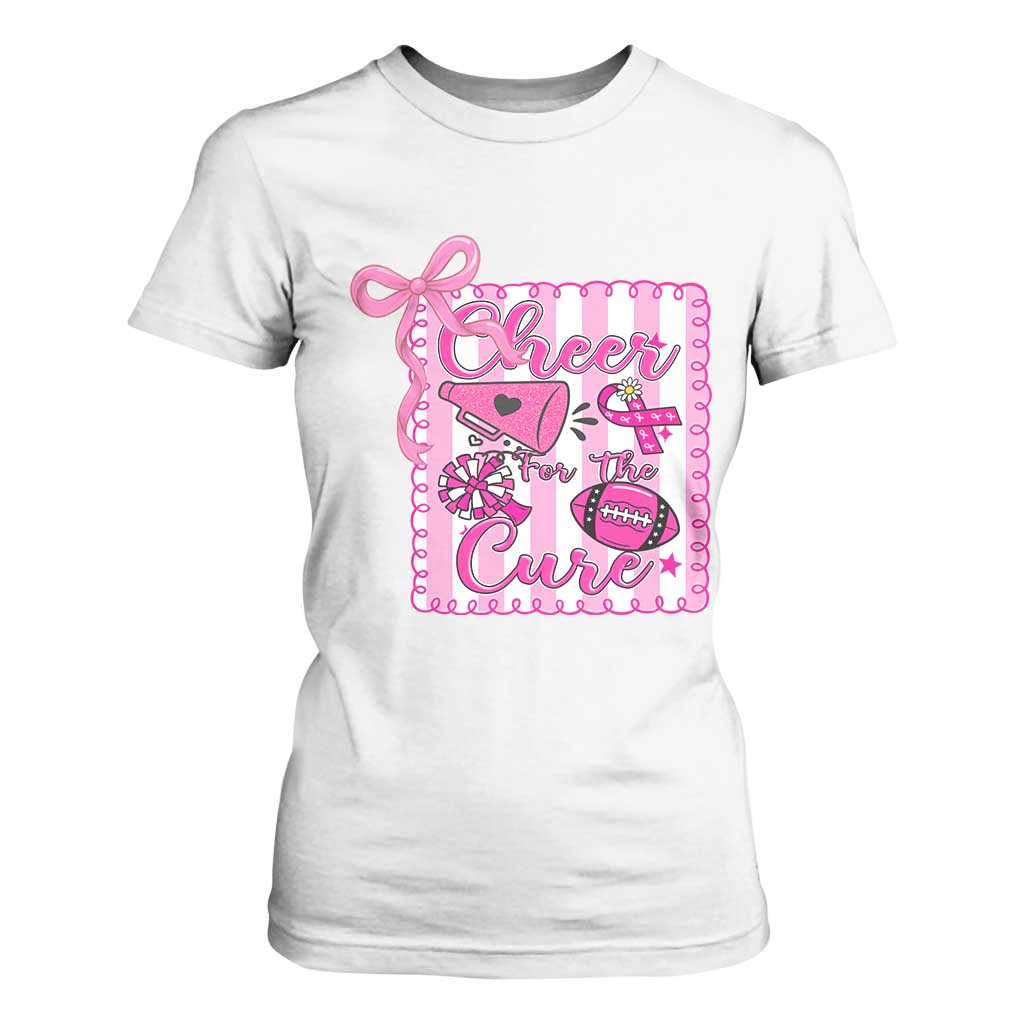Cheer For The Cure T Shirt For Women Breast Cancer Awareness Football Gift TS12 White Print Your Wear