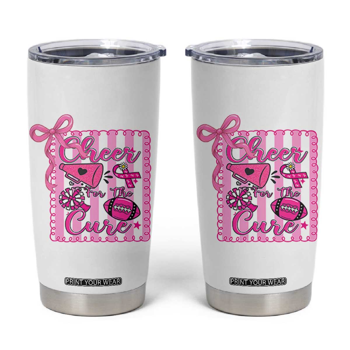 Cheer For The Cure Tumbler Cup Breast Cancer Awareness Football Gift TS12 White Print Your Wear