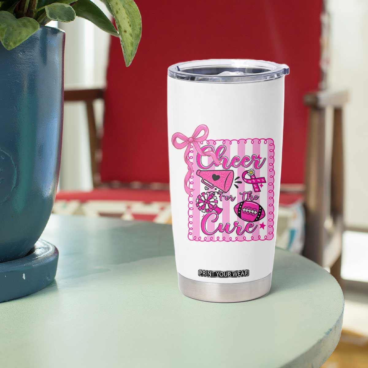 Cheer For The Cure Tumbler Cup Breast Cancer Awareness Football Gift TS12 Print Your Wear