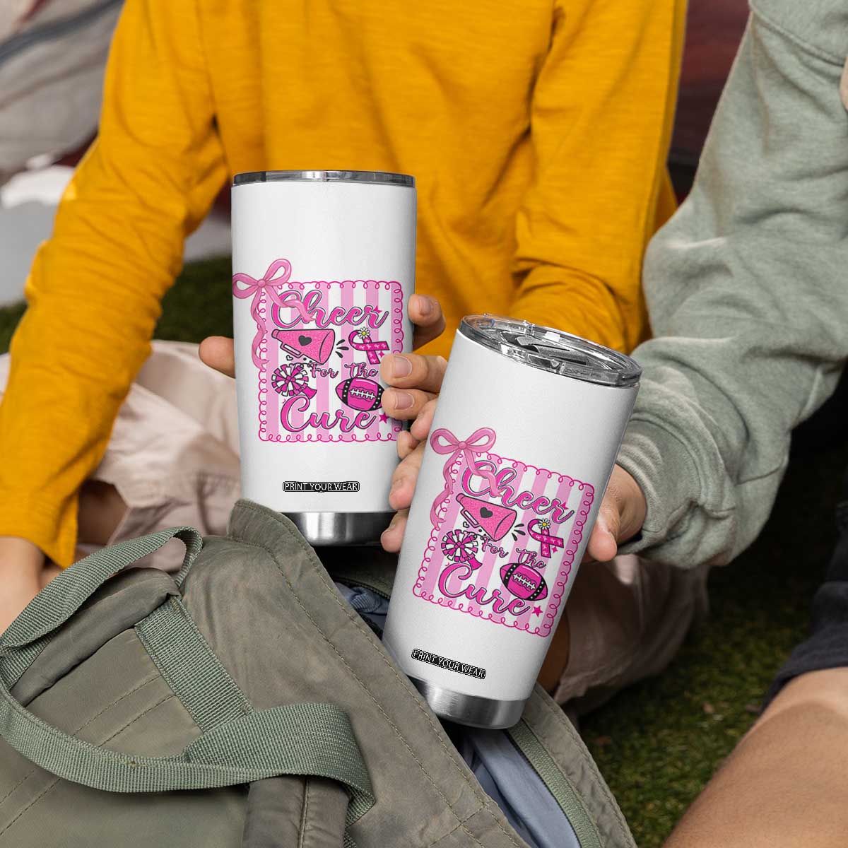 Cheer For The Cure Tumbler Cup Breast Cancer Awareness Football Gift TS12 Print Your Wear
