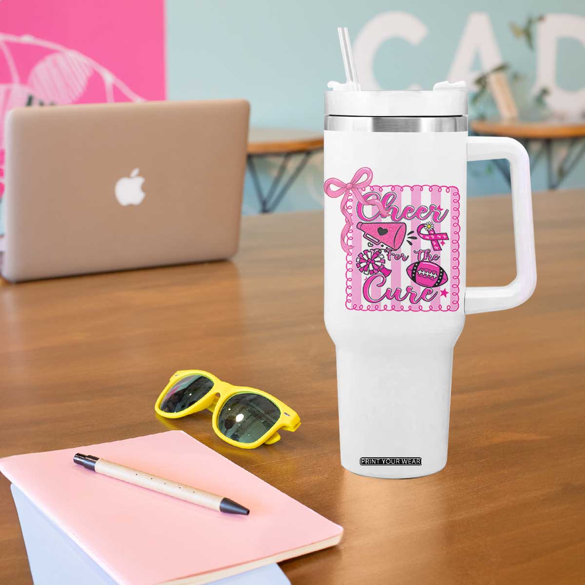 Cheer For The Cure Tumbler With Handle Breast Cancer Awareness Football Gift TS12 Print Your Wear