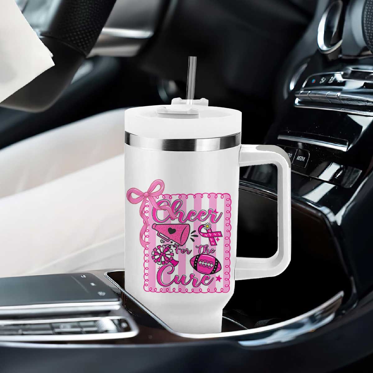 Cheer For The Cure Tumbler With Handle Breast Cancer Awareness Football Gift TS12 Print Your Wear
