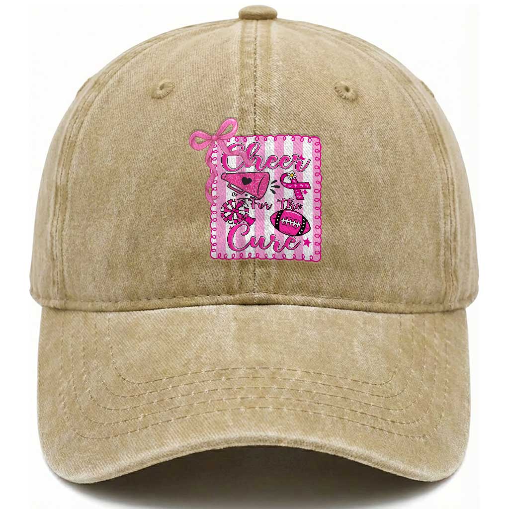 Cheer For The Cure Washed Cotton Baseball Cap Breast Cancer Awareness Football Gift TS12 Print Your Wear