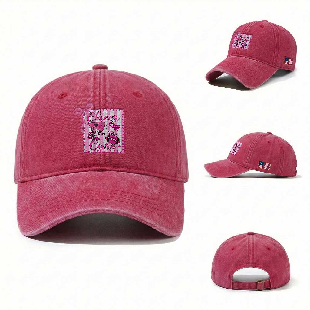Cheer For The Cure Washed Cotton Baseball Cap Breast Cancer Awareness Football Gift TS12 Washed Cap Universal Fit Red Print Your Wear
