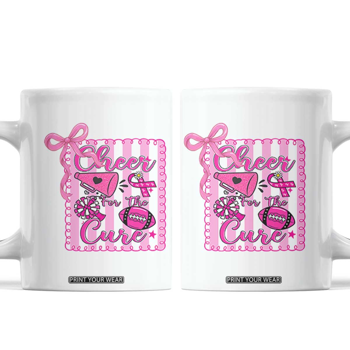 Cheer For The Cure Coffee Mug Breast Cancer Awareness Football Gift TS12 White Print Your Wear
