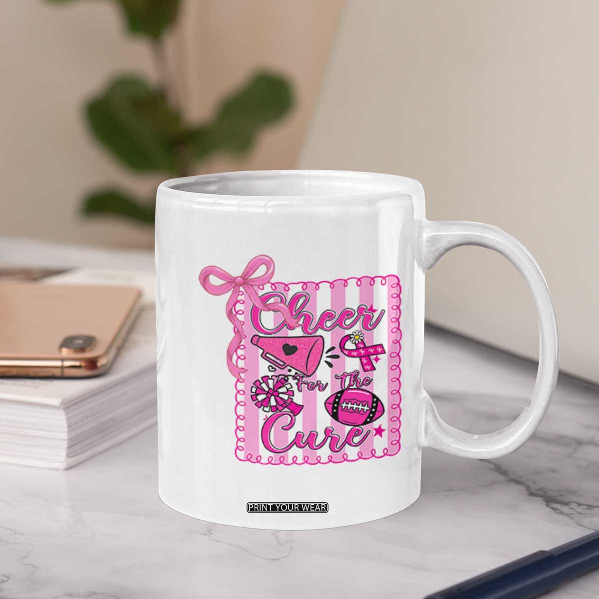 Cheer For The Cure Coffee Mug Breast Cancer Awareness Football Gift TS12 Print Your Wear