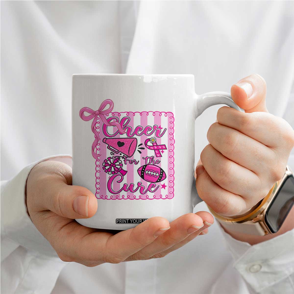 Cheer For The Cure Coffee Mug Breast Cancer Awareness Football Gift TS12 Print Your Wear