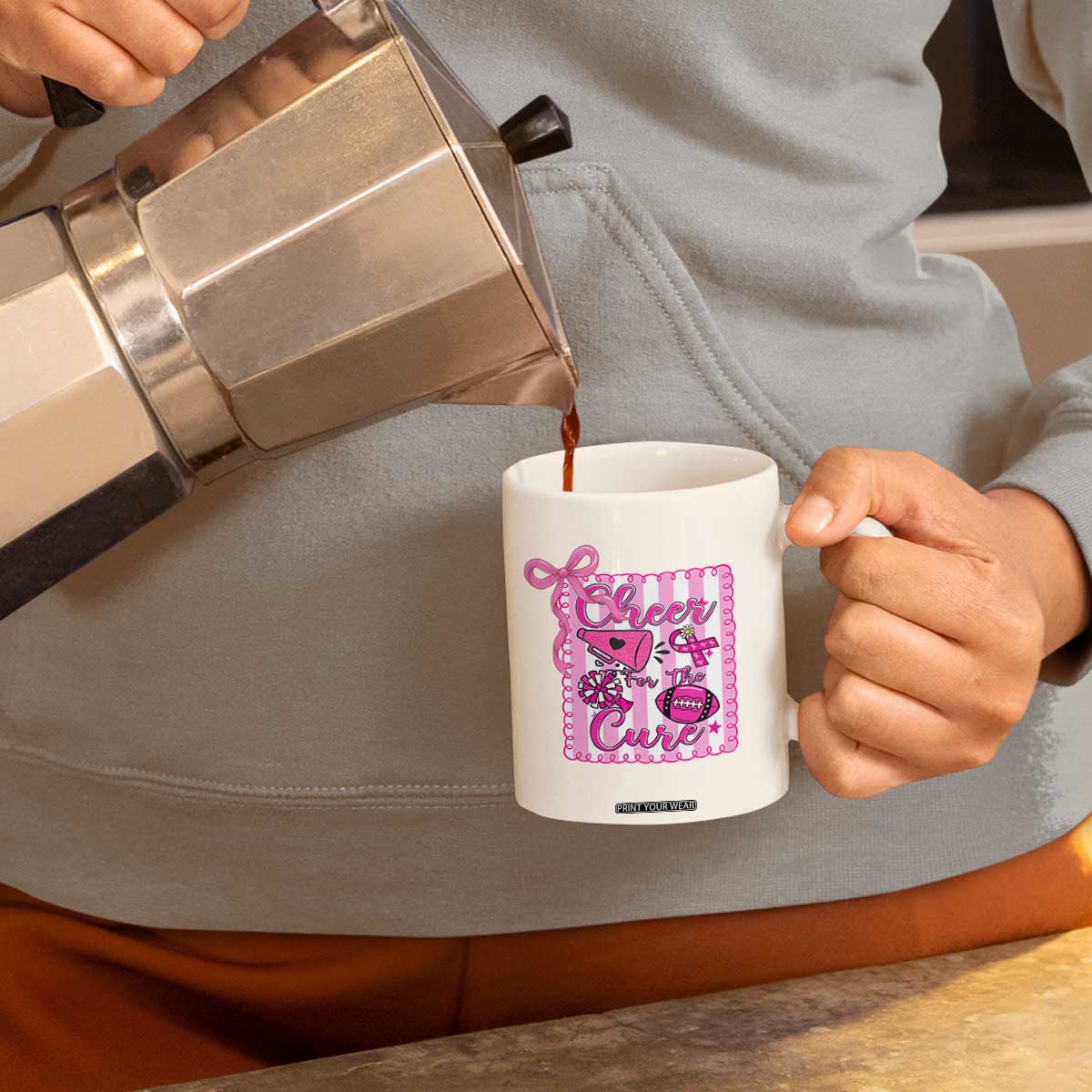 Cheer For The Cure Coffee Mug Breast Cancer Awareness Football Gift TS12 Print Your Wear