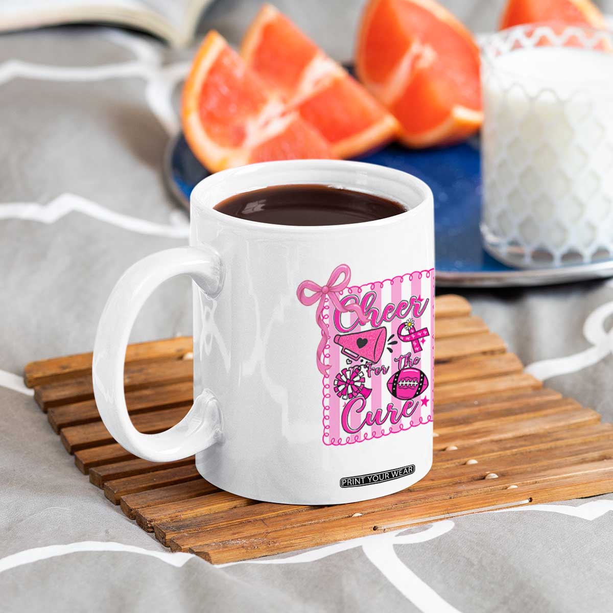 Cheer For The Cure Coffee Mug Breast Cancer Awareness Football Gift TS12 Print Your Wear