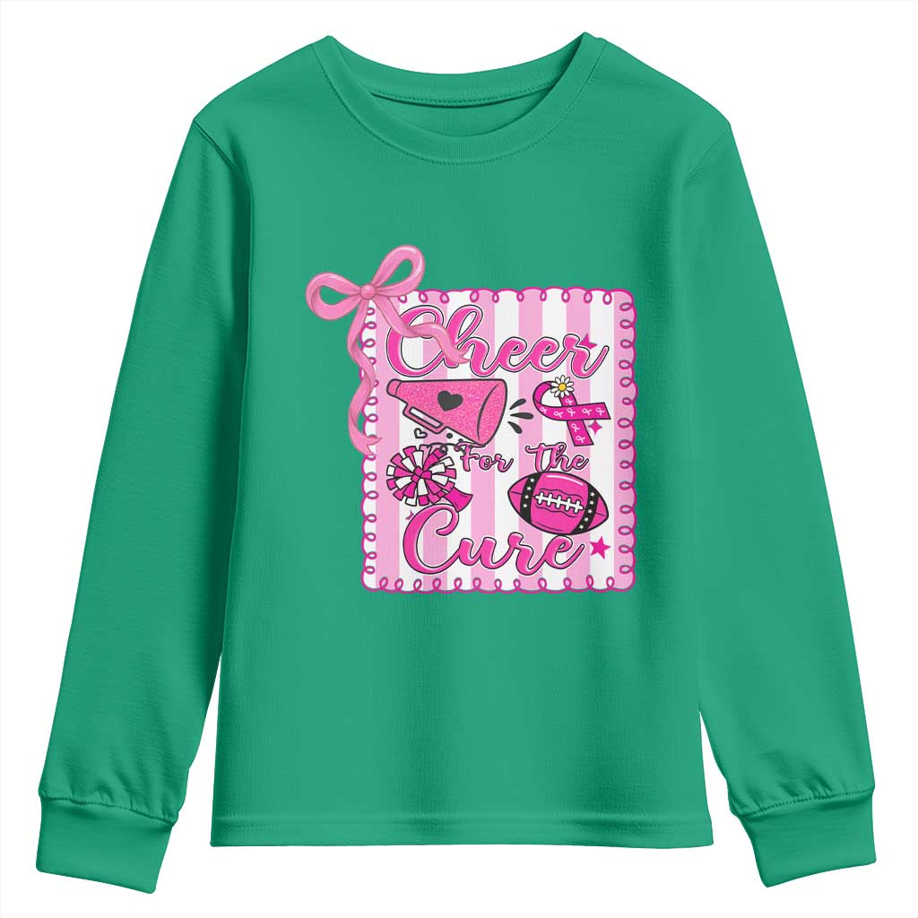 Cheer For The Cure Youth Sweatshirt Breast Cancer Awareness Football Gift TS12 Irish Green Print Your Wear