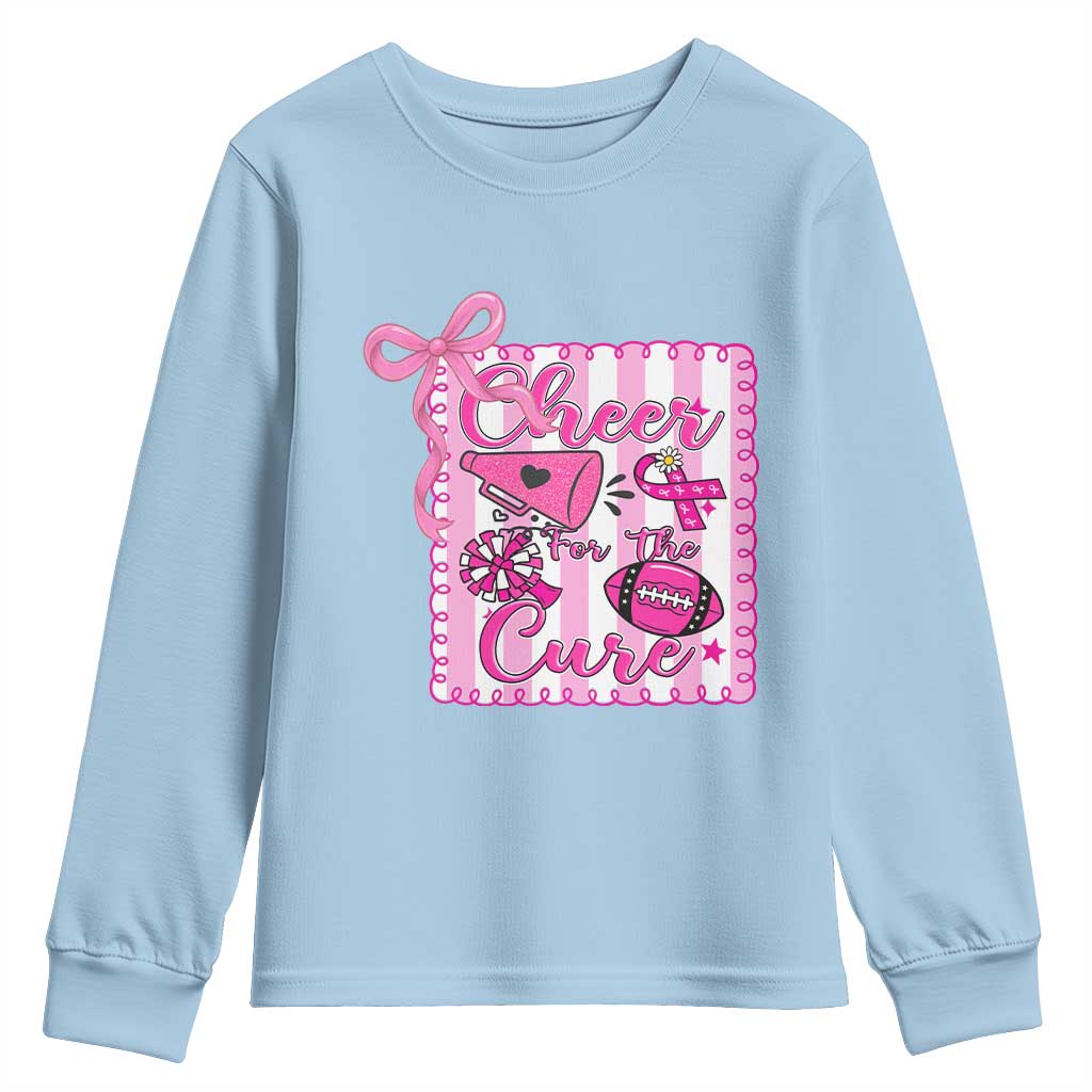 Cheer For The Cure Youth Sweatshirt Breast Cancer Awareness Football Gift TS12 Light Blue Print Your Wear