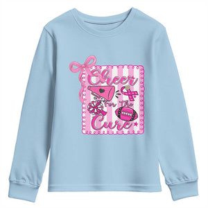 Cheer For The Cure Youth Sweatshirt Breast Cancer Awareness Football Gift TS12 Light Blue Print Your Wear