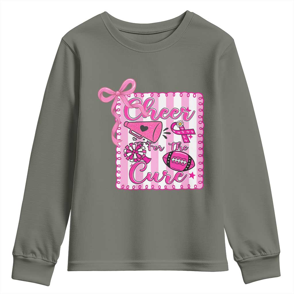 Cheer For The Cure Youth Sweatshirt Breast Cancer Awareness Football Gift TS12 Military Green Print Your Wear