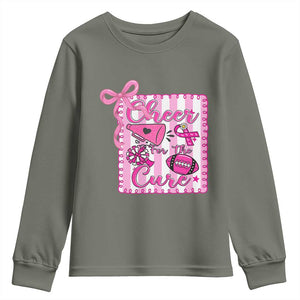 Cheer For The Cure Youth Sweatshirt Breast Cancer Awareness Football Gift TS12 Military Green Print Your Wear