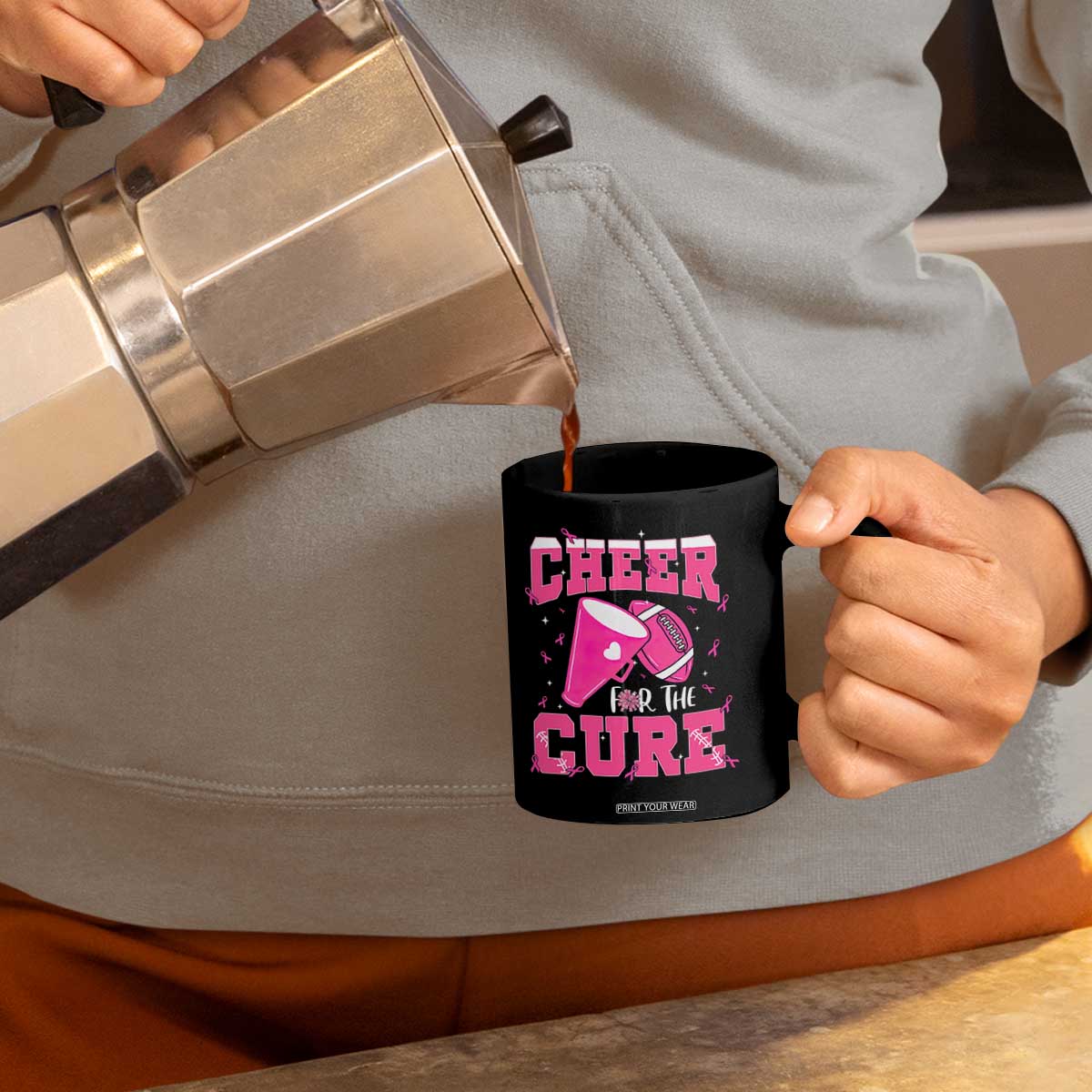 Breast Cancer Awareness Coffee Mug Funny Cheer For The Cure Gift TS12 Print Your Wear
