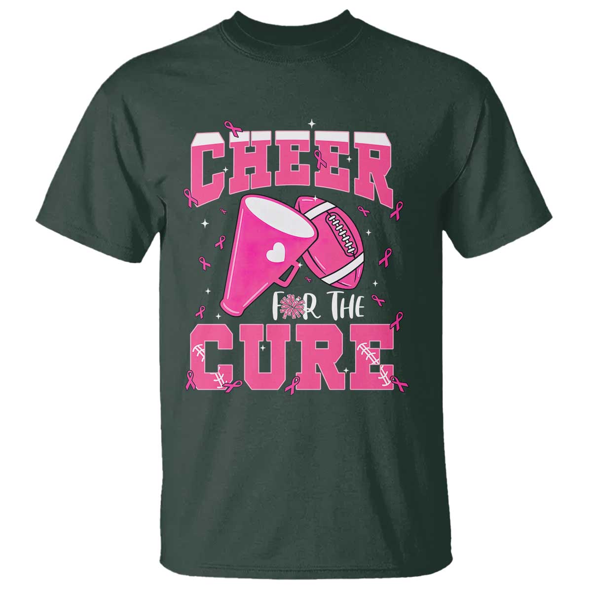 Breast Cancer Awareness T Shirt Funny Cheer For The Cure Gift TS12 Dark Forest Green Print Your Wear