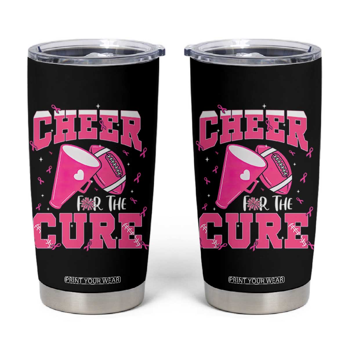 Breast Cancer Awareness Tumbler Cup Funny Cheer For The Cure Gift TS12 Black Print Your Wear
