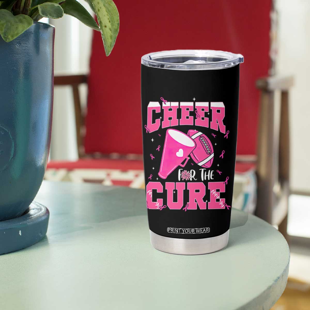 Breast Cancer Awareness Tumbler Cup Funny Cheer For The Cure Gift TS12 Print Your Wear