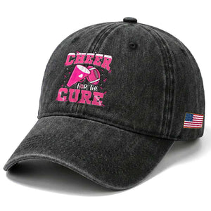Breast Cancer Awareness Washed Cotton Baseball Cap Funny Cheer For The Cure Gift TS12 Print Your Wear