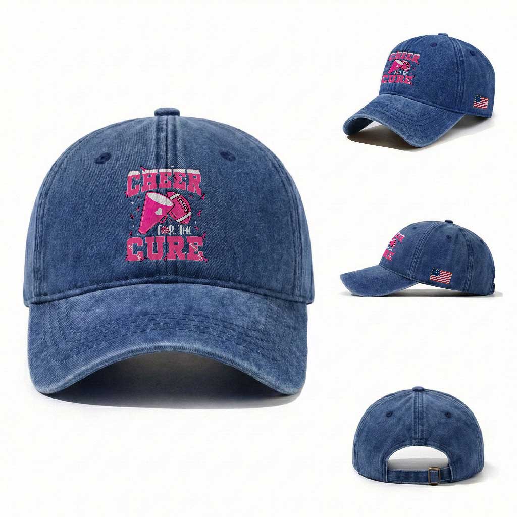 Breast Cancer Awareness Washed Cotton Baseball Cap Funny Cheer For The Cure Gift TS12 Washed Cap Universal Fit Royal Blue Print Your Wear