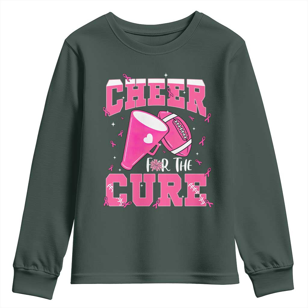 Breast Cancer Awareness Youth Sweatshirt Funny Cheer For The Cure Gift TS12 Dark Forest Green Print Your Wear