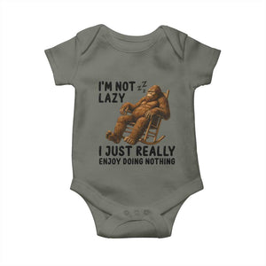 Funny Bigfoot Baby Onesie I Am Not Lazy I Just Really Enjoy Doing Nothing TS12 Military Green Print Your Wear