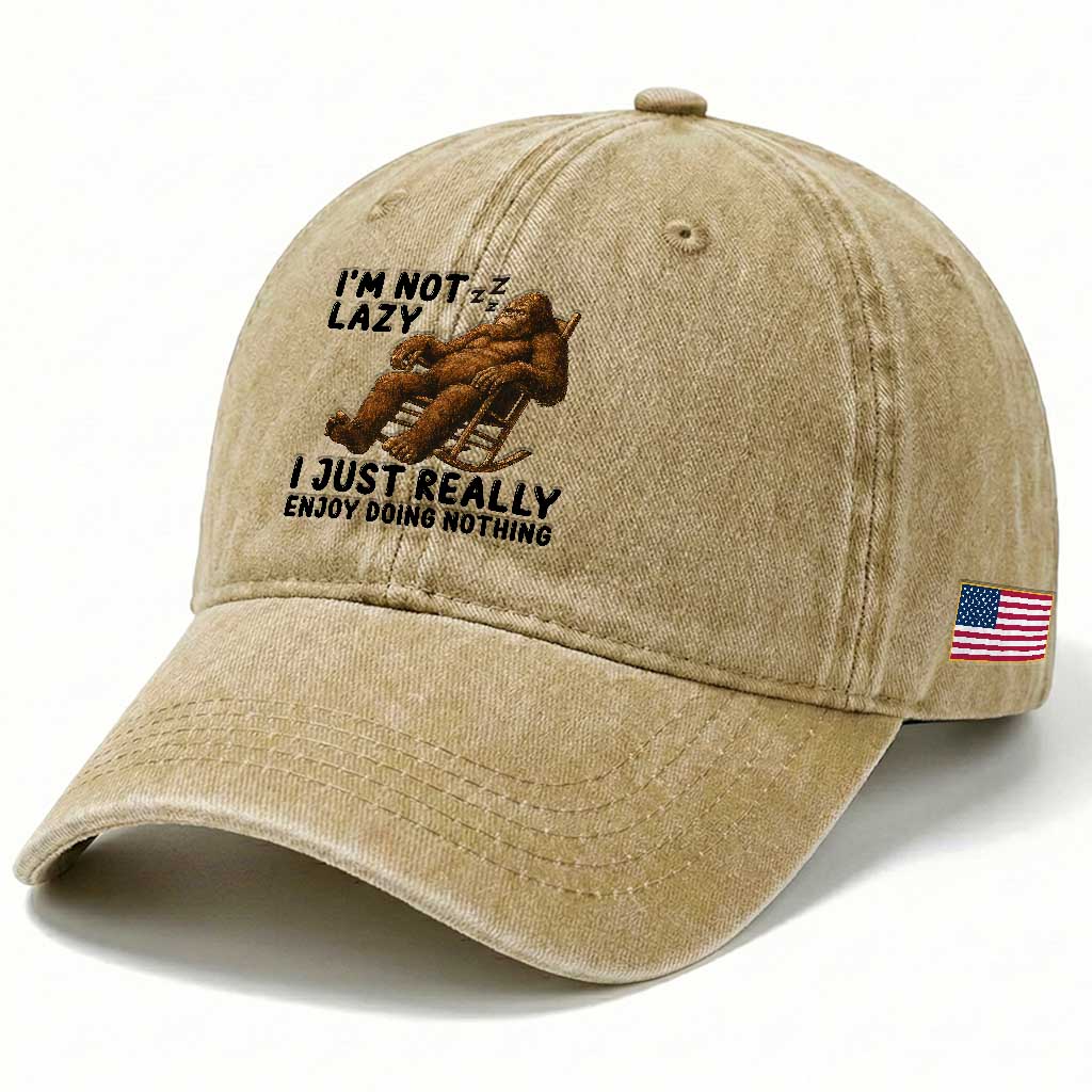 Funny Bigfoot Washed Cotton Baseball Cap I Am Not Lazy I Just Really Enjoy Doing Nothing TS12 Print Your Wear